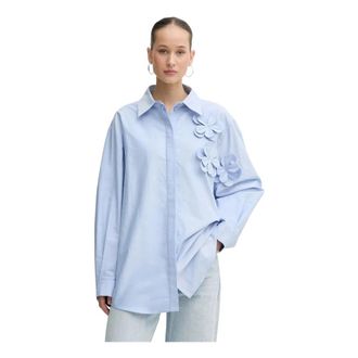 Stine Goya Bloes met bloemenapplicatie - Dames - Blouses & Shirts - Blauw - Maat: L Katoen