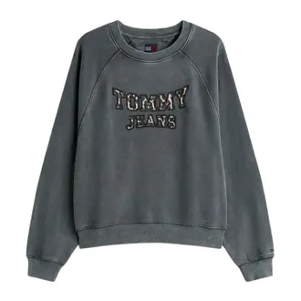 Tommy Jeans Dames-sweatshirt met luipaardprint en logo (Zwart)