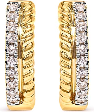 House of Brilliance 10K Yellow Gold 1/10 Cttw Diamond and Rope Twist Huggy Hoop Earrings