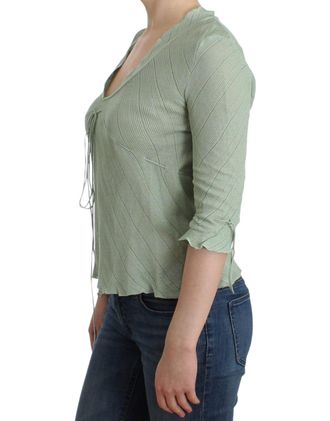Ermanno Scervino Womens Green Lightweight Knit Sweater Top Blouse Cotton