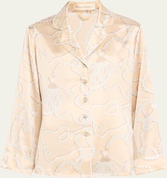 Olivia Von Halle Lila Pearl-Print Silk Satin Pajama Set