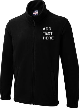 Generic Personalised embroidered Custom Uneek Olympic full zip fleece text logo or text ux5 Jacket (S, BLACK)
