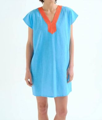 Compa&ntilde;&iacute;afant&aacute;stica Colorblock Short Kaftan Dress In Turquoise With Orange