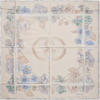 Gucci Printed Silk Twill Carr&eacute;, White, Silk