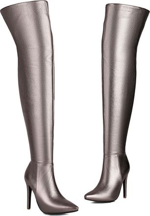 Generic Gray,7.5 UK,Womens Pointed Toe Over The Knee Thigh High Boots Stiletto High Heel Patent Leather PU Side Zipper Fall Boots Dress Shoes for Wedding Part