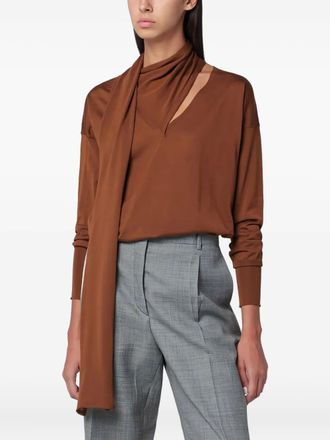 Roberto Collina scarf-detail V-neck blouse - women - Merino - M - Brown