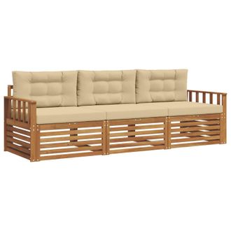vidaXL Conjunto De Sof&aacute;s De Exterior Con Coj&iacute;n 3 Pcs Natural Y Beige Vidaxl