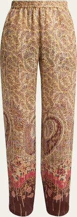 Valentino Garavani Paisley Metallic Silk Straight-Leg Pull-On Pants