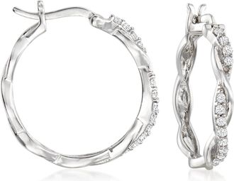 Ross-Simons Diamond Twisted Hoop Earrings in Sterling Silver
