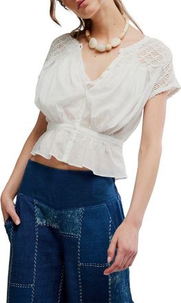 Free People Gemma Embroidered Button-Up Babydoll Top in Clean Ivory at Nordstrom, Size X-Small