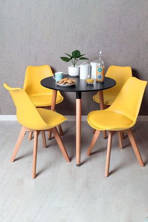 Regalos Miguel Regalos Miguel - Black Friday - Conjunto Mesa Tower Redonda 80 Cm Negra Y Pack 4 Sillas Synk Basic - Amarillo