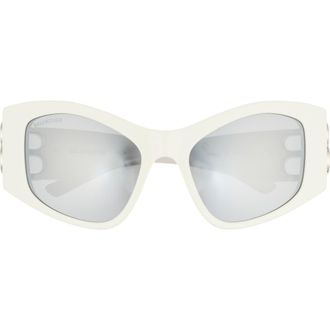 Balenciaga 55mm Cat Eye Sunglasses in White White Silver at Nordstrom Rack