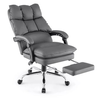 Costway Costway Office Desk Chair Ergonomic Padded Reclining Chair W/Retractable Footrest in Grey
