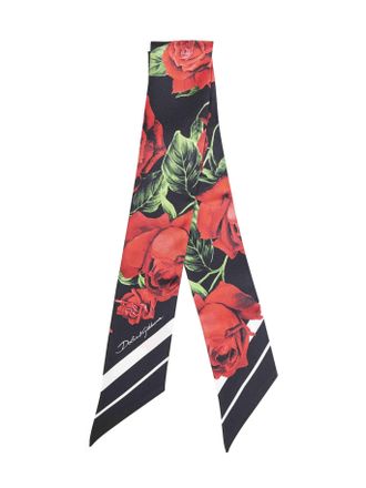 Dolce & Gabbana Silk Twill Rose Print Scarf - Red