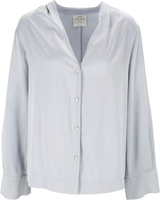 Forte_Forte Silver Chic V-Neck Button-Down Silk-Satin Shirt