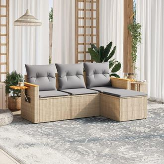 vidaXL Juego De Sof&aacute;s Jard&iacute;n Con Cojines 4 Pzas Rat&aacute;n Sint&eacute;tico Beige Vidaxl