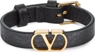 Valentino Garavani Mens VLOGO Signature Leather Bracelet in Black at Nordstrom