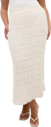 City Chic Emelia Smocked Midi Skirt in Creme at Nordstrom, Size 26W