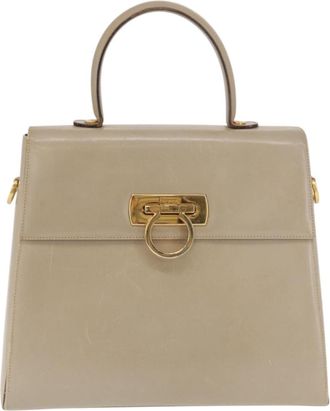 Ferragamo Gancini Convertible Top Handle Bag Leather Beige Leather Handbag (Pre-Owned)