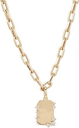 Adina Reyter 14kt Yellow Gold Dog Tag Diamond Necklace - Womens - 14kt Yellow Gold/Lab Grown Diamond