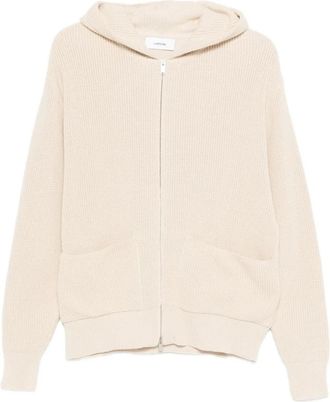 Lardini Geribbelde Gebreide Cardigan met Capuchon - Heren - Vesten - Beige - M - Katoen - Truien & Vesten