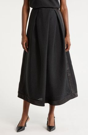 Emporio Armani Pleated Jacquard Midi Skirt in Solid Black at Nordstrom, Size 12 Us