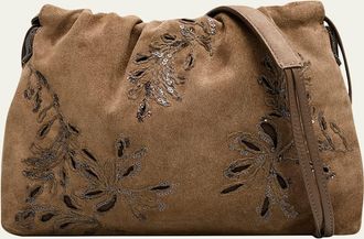 Brunello Cucinelli Mini Floral-Embroidered Suede Pouch Bag