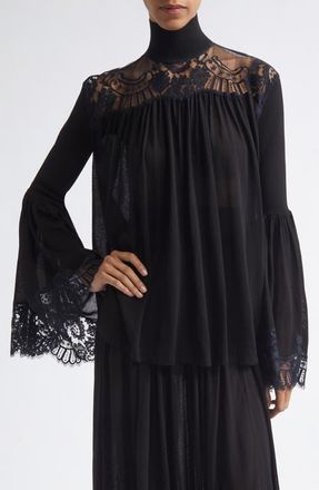 Zimmermann Valiant Lace Trim Turtleneck Sweater in Black at Nordstrom, Size 0