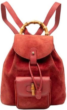 Gucci Pre-owned Backpacks, female, Red, Size: ONE SIZE Pre-owned Suede Backpack