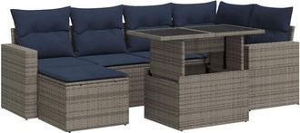 vidaXL 7 Piece Garden Sofa Set with Cushions Grey Poly Rattan Acacia Vidaxl