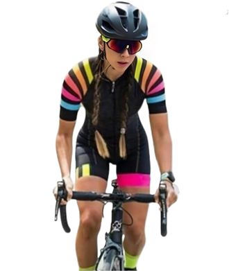 Generic Womens Cycling Suit Triathlon Racing Team Jersey One Piece Jumpsuit Short Sleeve Tight Cycling Suit GEL Pad XS-3XL, 1, Large