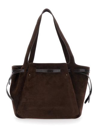 Tory Burch Womens Shoulder Bag Romy Brown Suede Calf Leather Tote