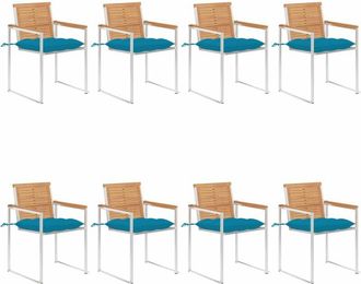 vidaXL Vidaxl - Sillas De Jard&iacute;n Y Cojines 8 Unidades Madera Maciza De Acacia