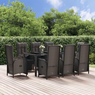 vidaXL Set De Comedor De Jard&iacute;n 9 Pzas Y Cojines Rat&aacute;n Sint&eacute;tico Negro Vidaxl