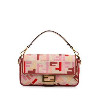 Fendi Pink Zucca Embroidered Baguette Bag