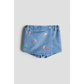 H&M Embroidery-detail Denim Skort in Denim Blue/fruit at Nordstrom, Size 18M