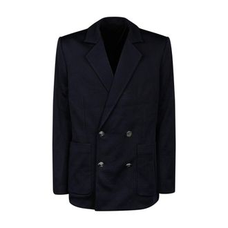 Balmain Blazers, male, Blue, Size: XL Blue Jersey Mini Monogram Blazer