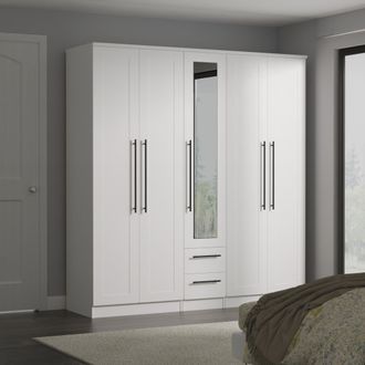 Welcome Furniture Harrow Ready Assembled Tall 5 Door 2 Drawer 1 Mirror Wardrobe in White Ash - Welcome Furniture | TJ Hughes