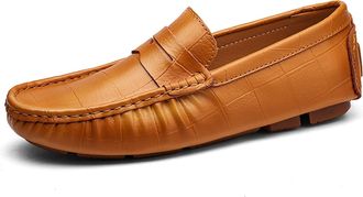 Generic Mens Loafers Shoe Round Toe Faux Crocodile Leather Penny Loafer Comfortable Flexible Lightweight Casual Walking Slip On(Brown,10.5 UK)