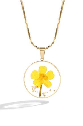 Mint & Lily Pressed Birth Flower Necklace in Gold-Tone /September Aster at Nordstrom