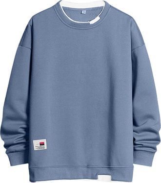 Generic Hoodless Jumper Mens Sweatshirts No Hood Long Sleeve Sweatshirt Loose Fashion False Two Piece Pullover Classic Versatile Crew Neck Jumpers Comforts Sw