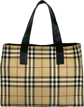 Burberry Beige Black Pvc Leather Handbag Tote Bag (Pre-Owned)