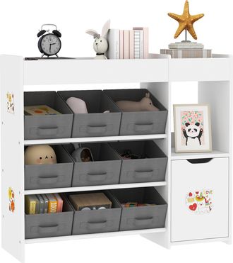 OEM Organizador Infantil Con Compartimentos 9 Cestas Extra&iacute;bles Y L&aacute;minas De Pegatinas 92x30x80 Cm Blanco
