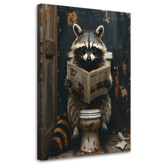 Feeby Cuadro En Lienzo, Mapache Leyendo El Peri&oacute;dico Negro Y Dorado, 80x120