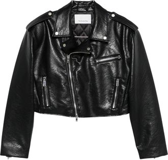 Frankie Shop Cropped Black Faux Leather Jacket With Asymmetrical Zip