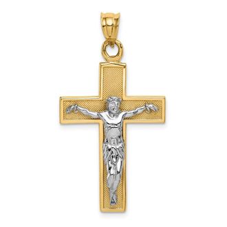 Diamond2Deal 14k Two-tone Gold Crucifix Pendant