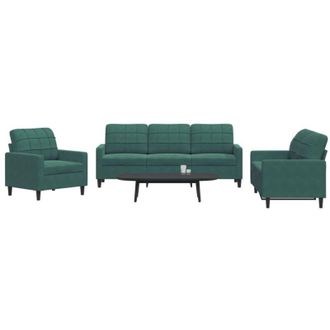 vidaXL Vidaxl - Juego De Sof&aacute;s Con Cojines 3 Piezas Terciopelo Verde Oscuro