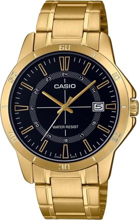 Casio Mens Gold Stainless Steel Watch with Black Dial - MTP-V004G-1CUDF