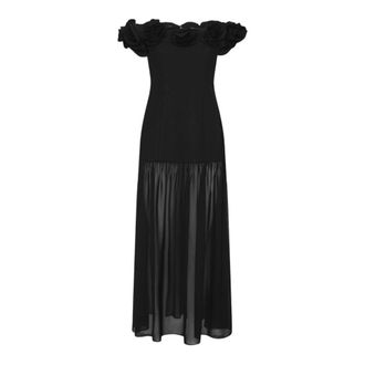 Rotate Rotate Birger Christensen, Kleedjes, Dames, Zwart, XS, Leer, Crepe Maxi Bloemenjurk