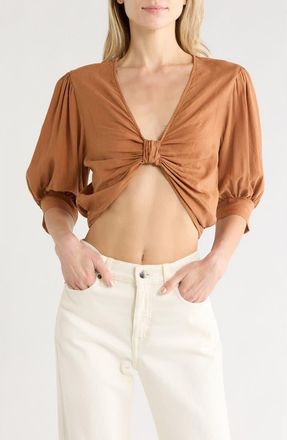 Young Fabulous & Broke Miranda Linen Blend Crop Top in Carmel at Nordstrom Rack, Size Medium